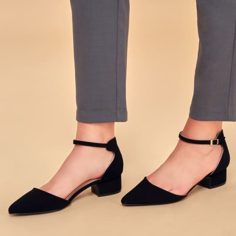 Lulu’s Lucinda Black Nubuck Ankle Strap Pumps